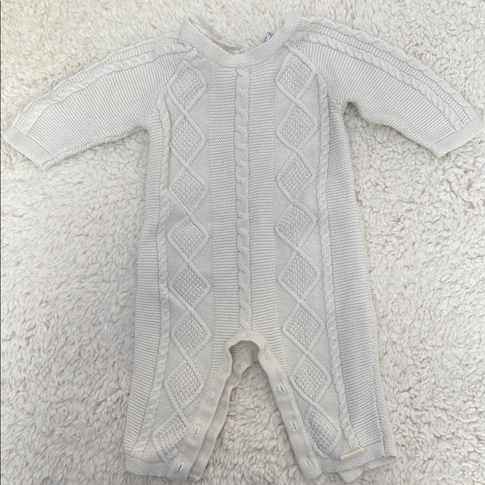 Janie and Jack Cozy White Cable Knit Baby One Piece